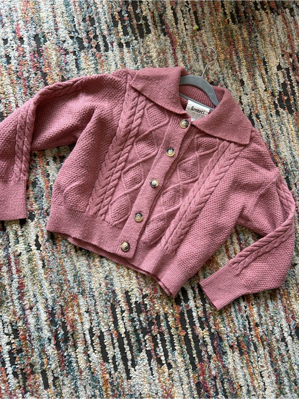 &merci Rose Cable-Detail Button-Up Cardigan Sweater
